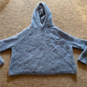 Sezane Theodore Kid Mohair Blend Open Knit Hooded Sweater Blue Size Small
